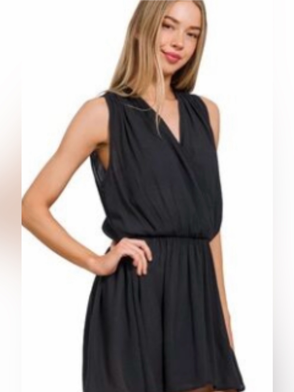 Zenana Outfitters Black V-Neck Sleeveless Romper